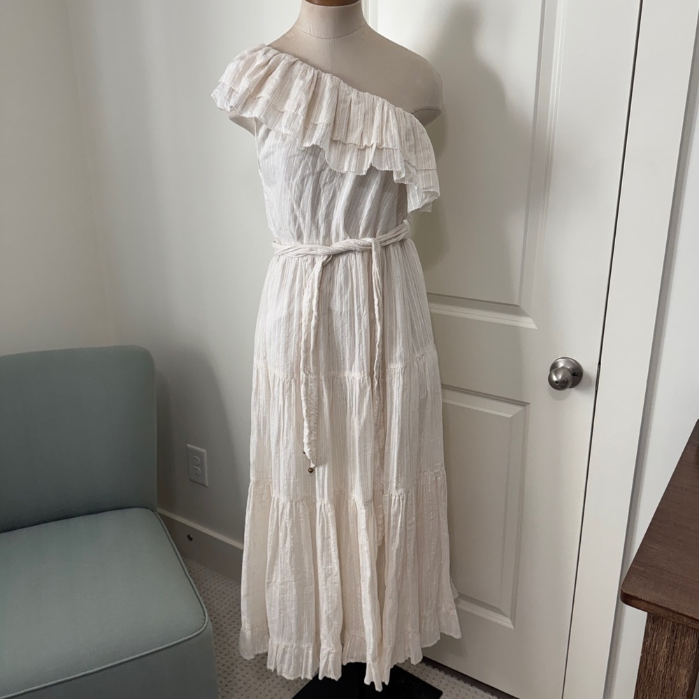Karina Grimaldi Small Daphne One Shoulder Maxi Dress ~ Ruffle‎ Metallic Fairy